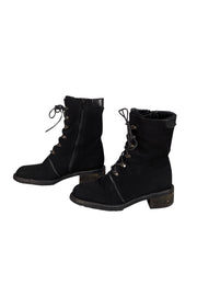 Stuart Weitzman - Black Canvas Lace Up Combat Boot Sz 8.5 - Current Boutique