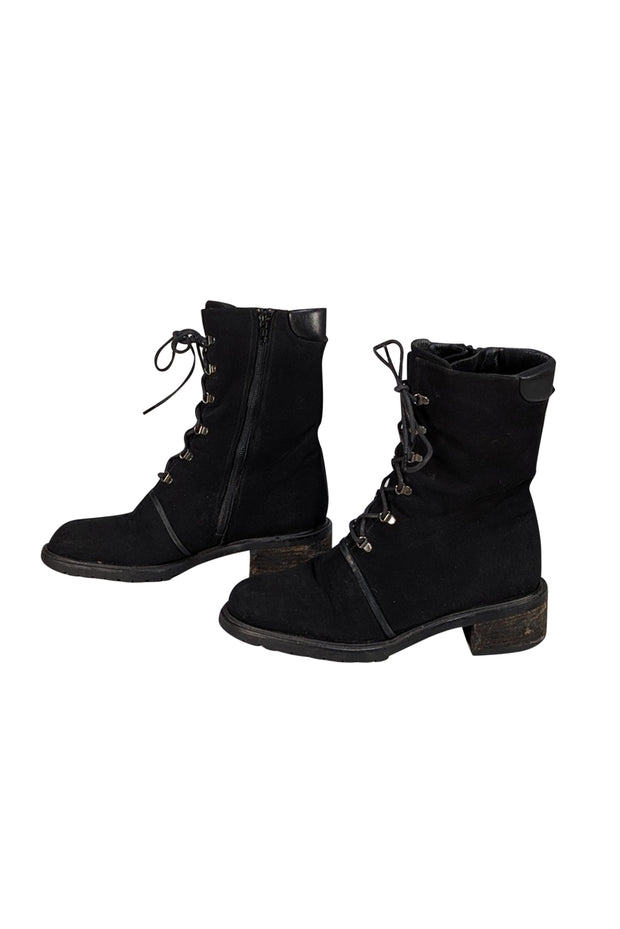 Stuart Weitzman - Black Canvas Lace Up Combat Boot Sz 8.5 - Current Boutique