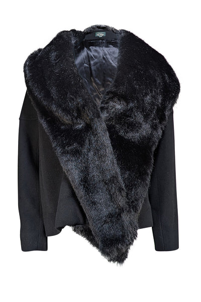 Hobbs - Black Faux Fur Shawl Collar Detail Coat Sz S/M - Current Boutique