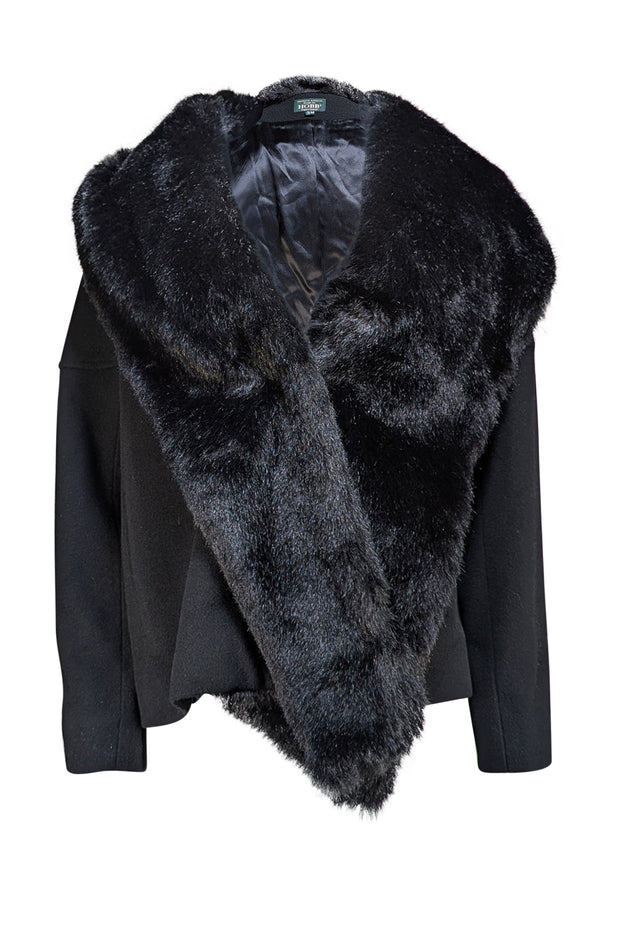 Hobbs - Black Faux Fur Shawl Collar Detail Coat Sz S/M - Current Boutique