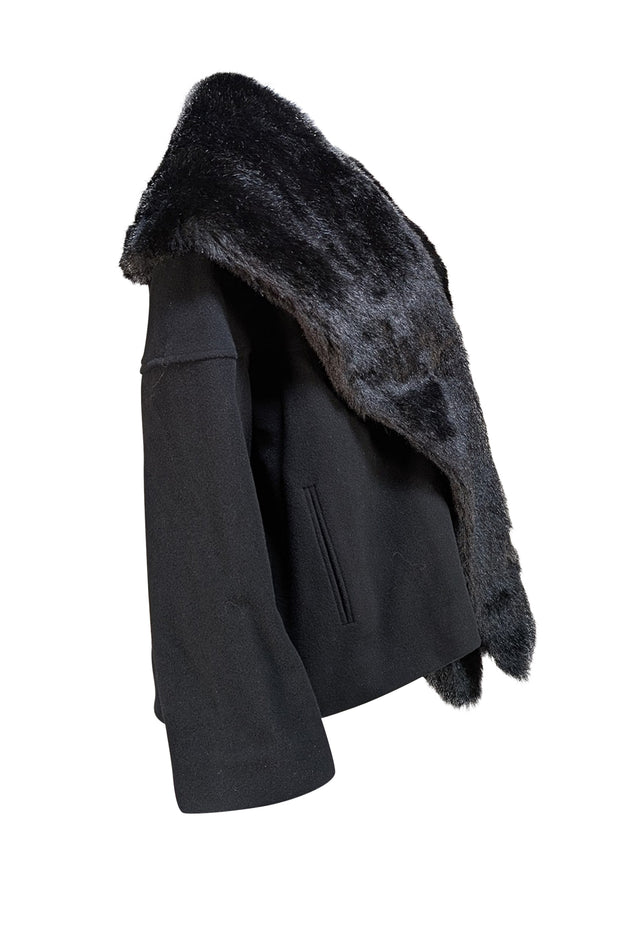 Hobbs - Black Faux Fur Shawl Collar Detail Coat Sz S/M - Current Boutique