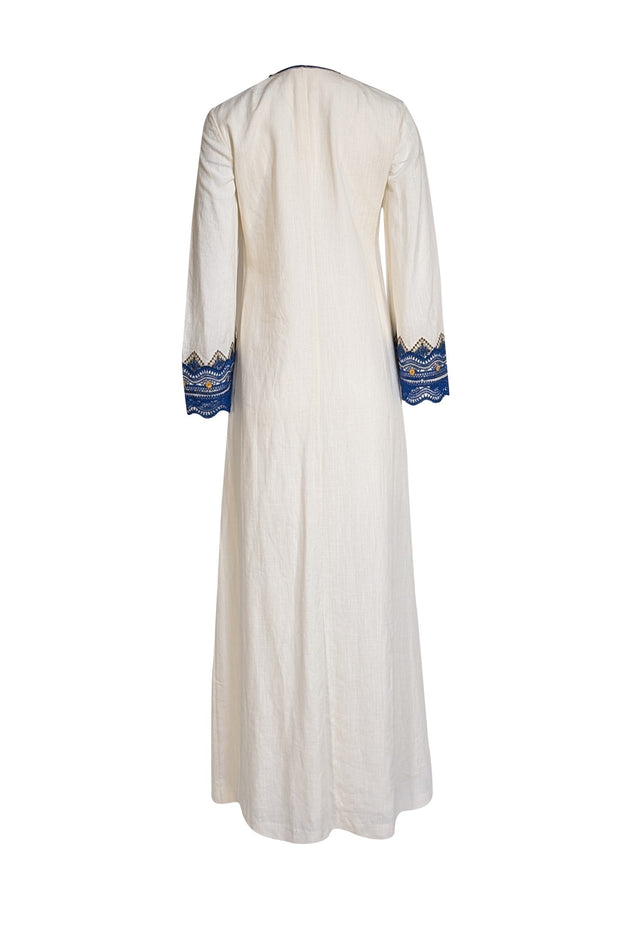 Tory Burch - Ivory Linen Blend Embellished Maxi Dress Sz 4 - Current Boutique