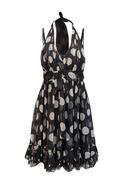 Dolce & Gabbana - Black & White Polka Dot Halter Silk Dress Sz 2 - Current Boutique