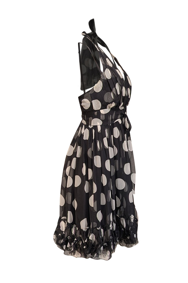 Dolce & Gabbana - Black & White Polka Dot Halter Silk Dress Sz 2 - Current Boutique