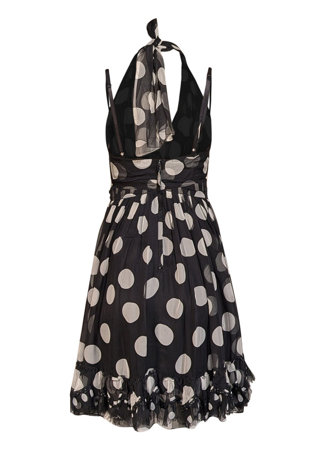 Dolce & Gabbana - Black & White Polka Dot Halter Silk Dress Sz 2 - Current Boutique