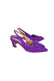 Brian Atwood - Purple Suede Fringe Toe Sling Back Pumps Sz 9