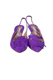 Brian Atwood - Purple Suede Fringe Toe Sling Back Pumps Sz 9
