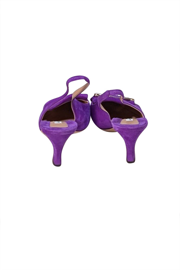 Brian Atwood - Purple Suede Fringe Toe Sling Back Pumps Sz 9
