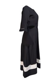 Zeus + Dione - Black Textured Waist Cut Out "Parthenon" Dress Sz 12 - Current Boutique