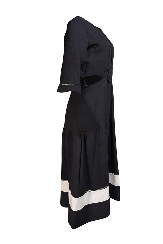 Zeus + Dione - Black Textured Waist Cut Out "Parthenon" Dress Sz 12 - Current Boutique