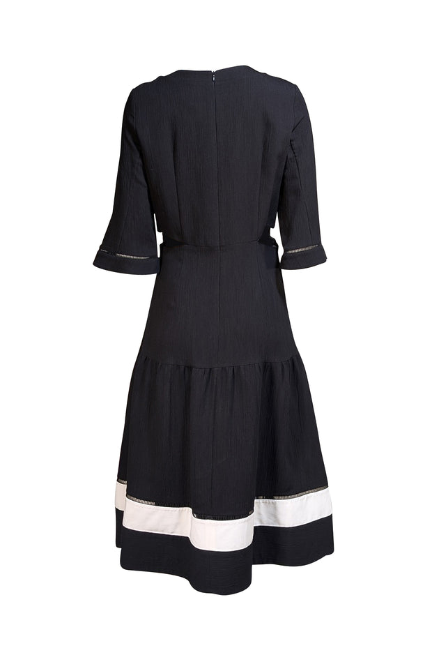 Zeus + Dione - Black Textured Waist Cut Out "Parthenon" Dress Sz 12 - Current Boutique