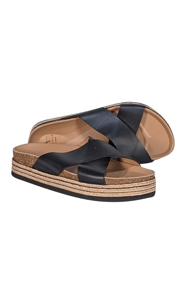 Aquatalia - Black & Beige Espadrille Slide Sandals Sz 9