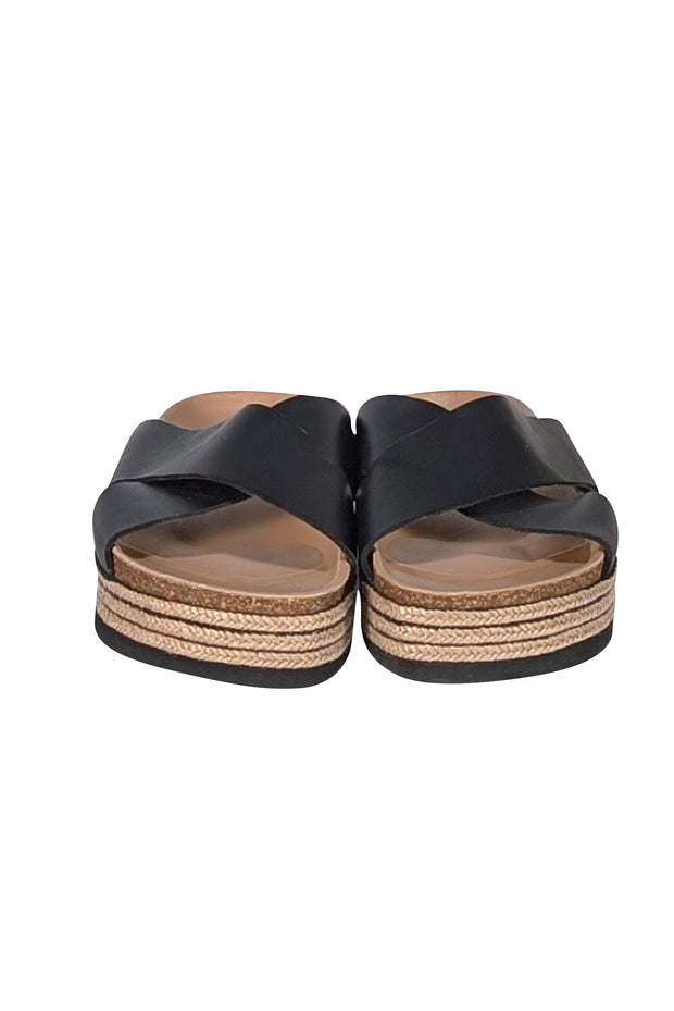 Aquatalia - Black & Beige Espadrille Slide Sandals Sz 9