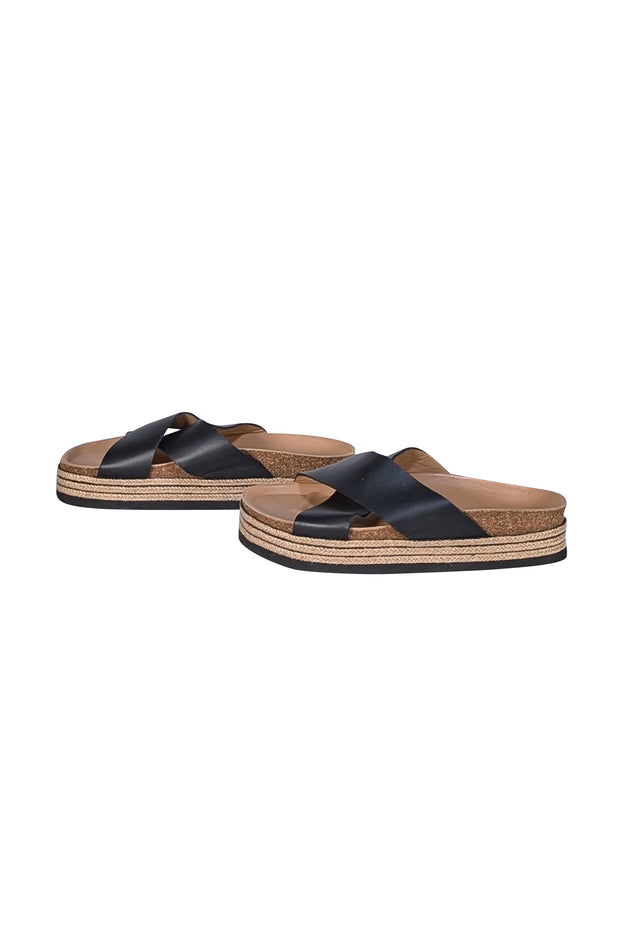 Aquatalia - Black & Beige Espadrille Slide Sandals Sz 9