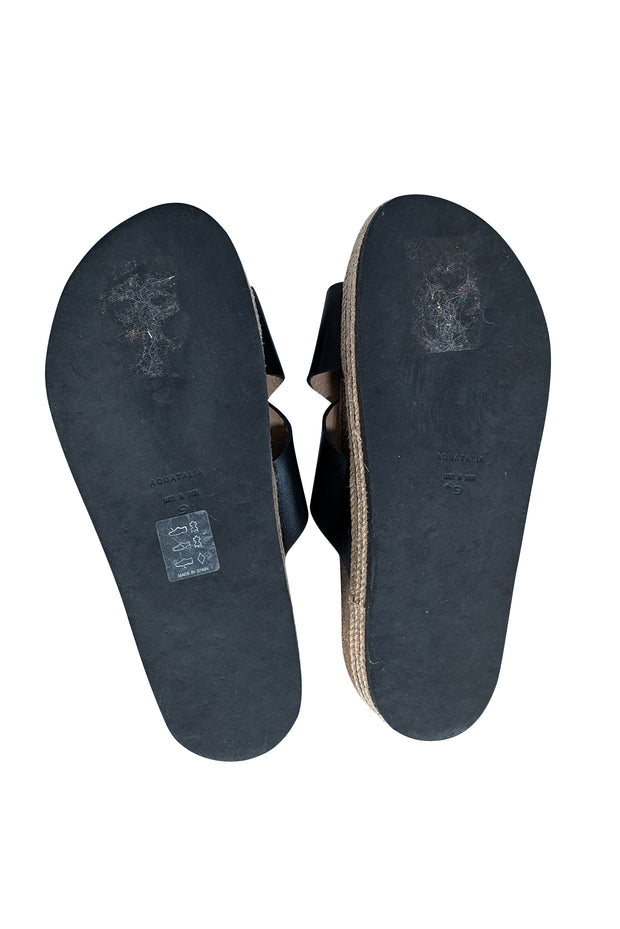 Aquatalia - Black & Beige Espadrille Slide Sandals Sz 9