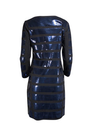 Tory Burch - Black w/Navy Sequin Stripe Long Sleeve Bodycon Dress Sz L - Current Boutique