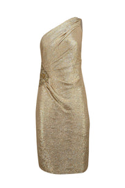 David Meister - Gold Textured One Shoulder Dress w/ Embellished Side Sz 4