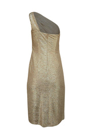 David Meister - Gold Textured One Shoulder Dress w/ Embellished Side Sz 4