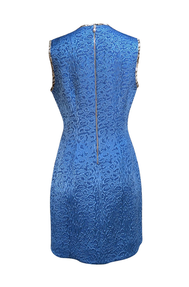 Roberto Cavalli - Blue Brocade Sleeveless Dress w/ Snakeskin Print Trim Sz 10 - Current Boutique