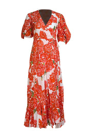 Rhode - White & Red Rose Print Midi "Fiona" Dress Sz XS