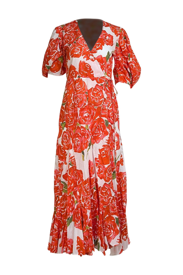 Rhode - White & Red Rose Print Midi "Fiona" Dress Sz XS