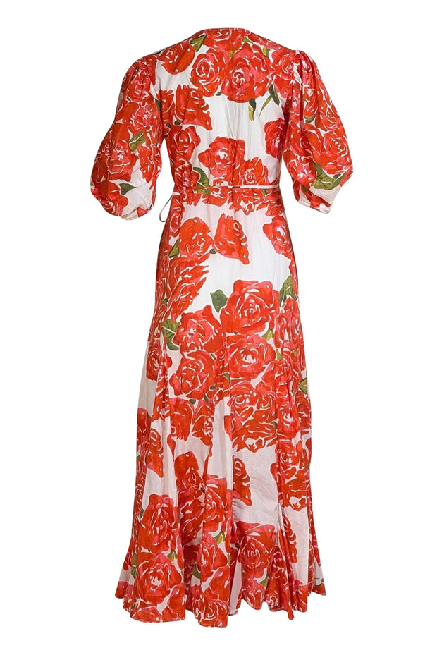 Rhode - White & Red Rose Print Midi "Fiona" Dress Sz XS