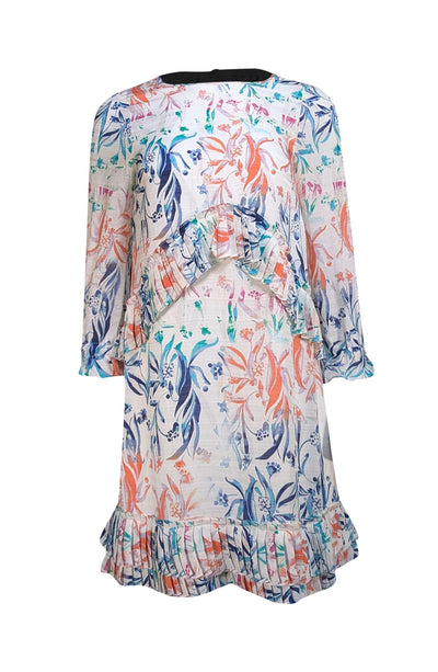 Tanya Taylor - Ivory & Multi Color Floral Ruffle Trim Dress Sz 0