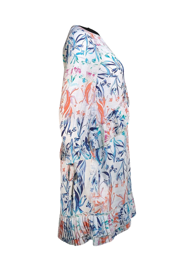 Tanya Taylor - Ivory & Multi Color Floral Ruffle Trim Dress Sz 0