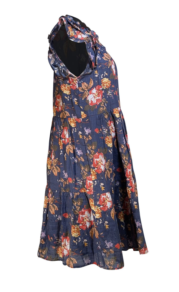 Sea NY - Navy w/ Multicolor Floral Print Shift Dress Sz S - Current Boutique