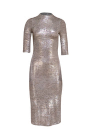 Alice & Olivia - Silver Metallic Cropped Sleeve Midi Dress Sz 2 - Current Boutique