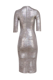 Alice & Olivia - Silver Metallic Cropped Sleeve Midi Dress Sz 2 - Current Boutique