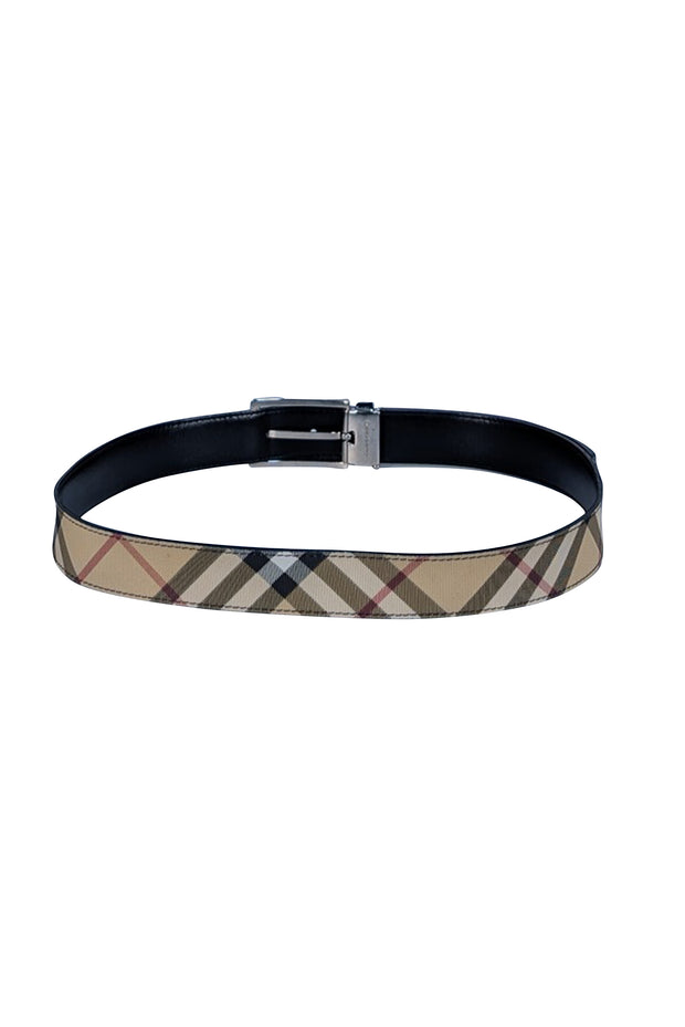 Burberry - Beige Signature Tartan Plaid Belt Sz L - Current Boutique