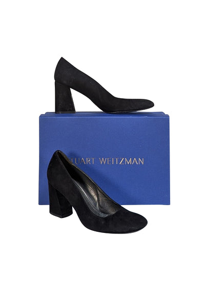 Stuart Weitzman - Black Suede Block Heel Pumps Sz 7 - Current Boutique