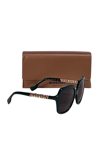 Burberry - Green Large Sunglasses w/ Gold Side Logos - Current Boutique