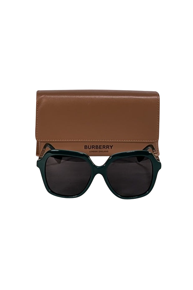 Burberry - Green Large Sunglasses w/ Gold Side Logos - Current Boutique