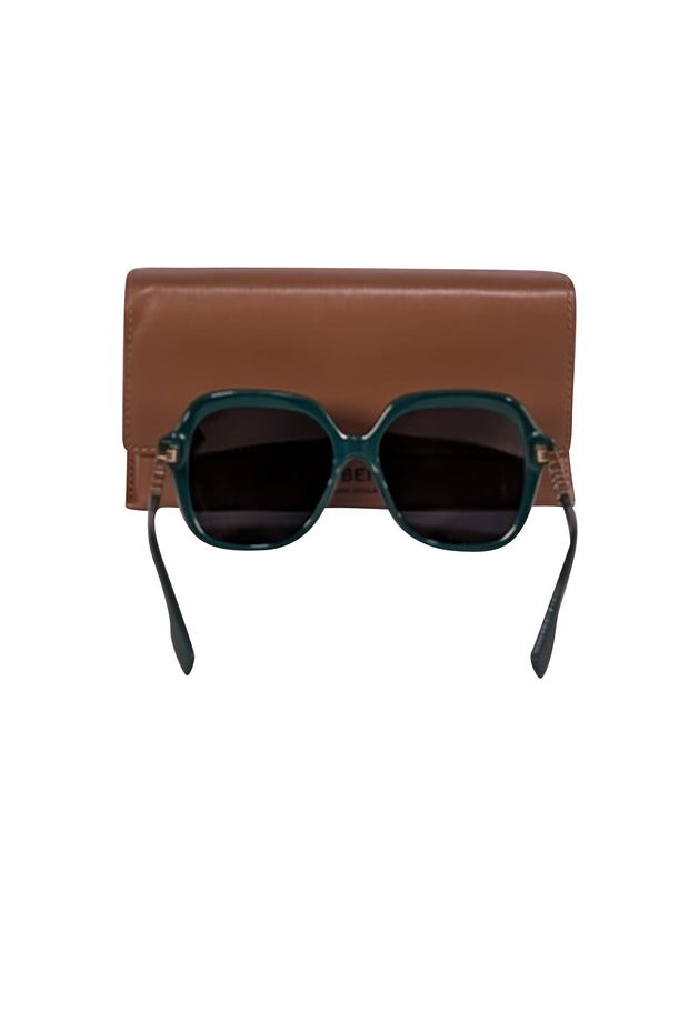 Burberry - Green Large Sunglasses w/ Gold Side Logos - Current Boutique