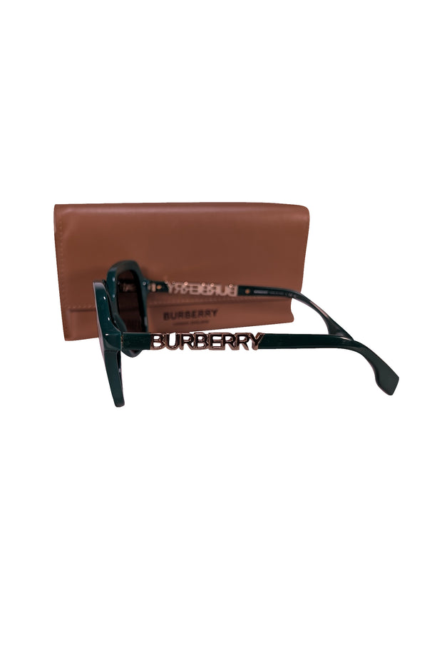 Burberry - Green Large Sunglasses w/ Gold Side Logos - Current Boutique