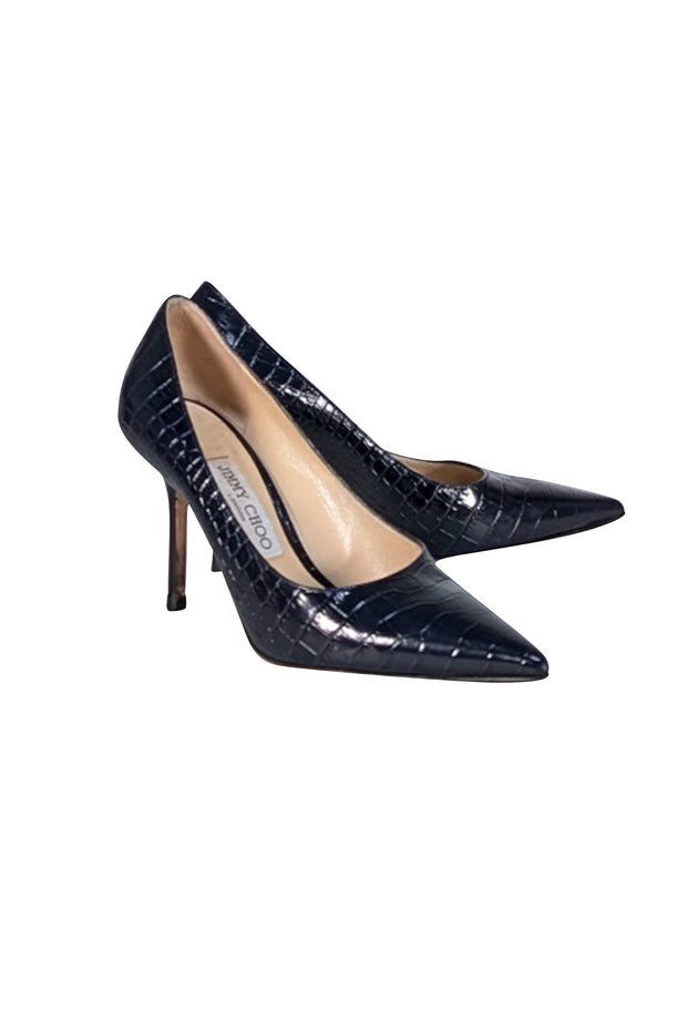 Jimmy Choo - Black Croc Embossed Pointed Toe Pumps Sz 7 - Current Boutique