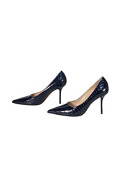 Jimmy Choo - Black Croc Embossed Pointed Toe Pumps Sz 7 - Current Boutique