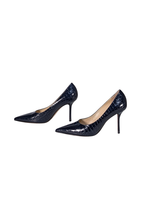 Jimmy Choo - Black Croc Embossed Pointed Toe Pumps Sz 7 - Current Boutique