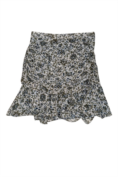 Veronica Beard - Green, White, & Blue Silk Ruched Skirt Sz S - Current Boutique