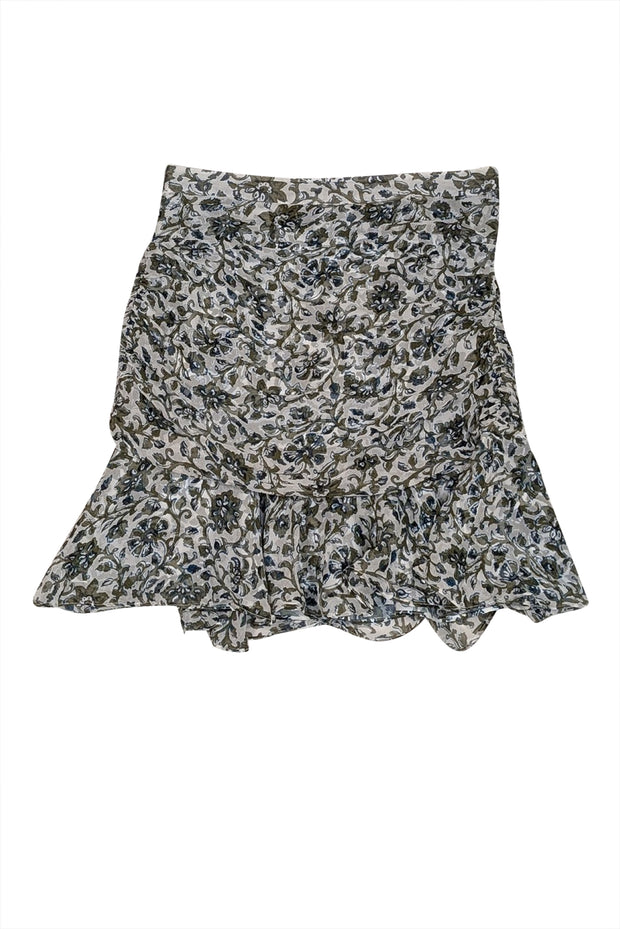 Veronica Beard - Green, White, & Blue Silk Ruched Skirt Sz S - Current Boutique