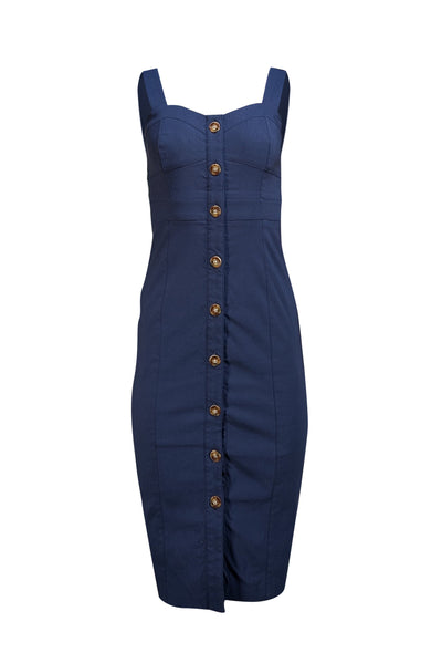 Veronica Beard - Navy Sleeveless Faux Button Front Midi Dress Sz 0