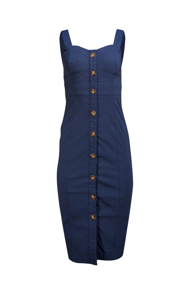 Veronica Beard - Navy Sleeveless Faux Button Front Midi Dress Sz 0