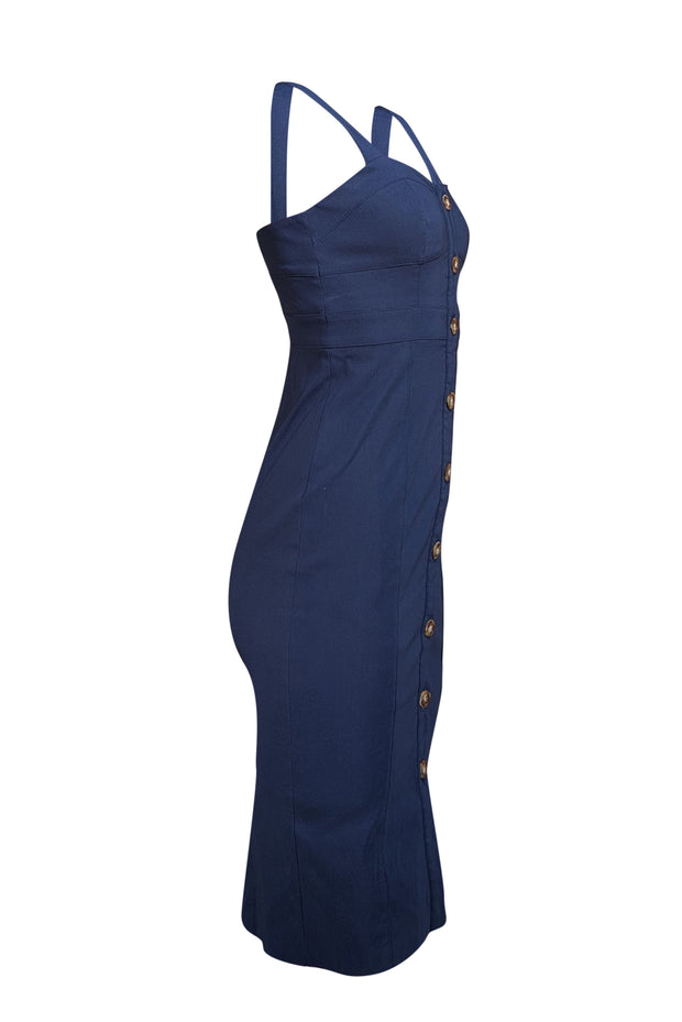 Veronica Beard - Navy Sleeveless Faux Button Front Midi Dress Sz 0