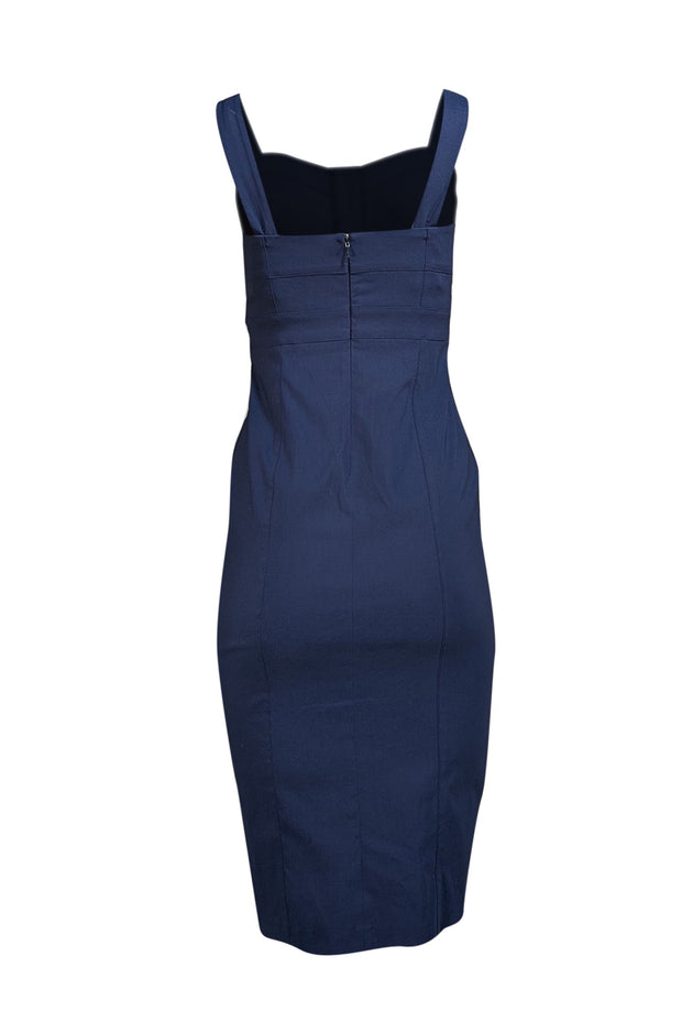Veronica Beard - Navy Sleeveless Faux Button Front Midi Dress Sz 0