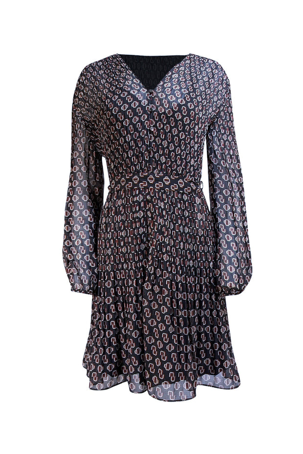 Maje - Black, Red, & White Print Waist Tie Dress Sz 8 - Current Boutique