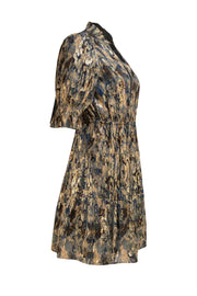 Ba&sh - Blue & Gold Metallic Print Dress Sz 4 - Current Boutique