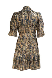 Ba&sh - Blue & Gold Metallic Print Dress Sz 4 - Current Boutique