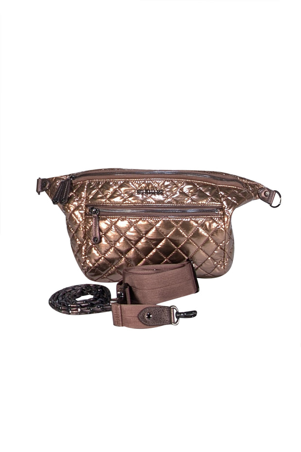 MZ Wallace - Rose Gold Metallic Quilted Convertible Shoulder Bag w/ Detachable Straps - Current Boutique